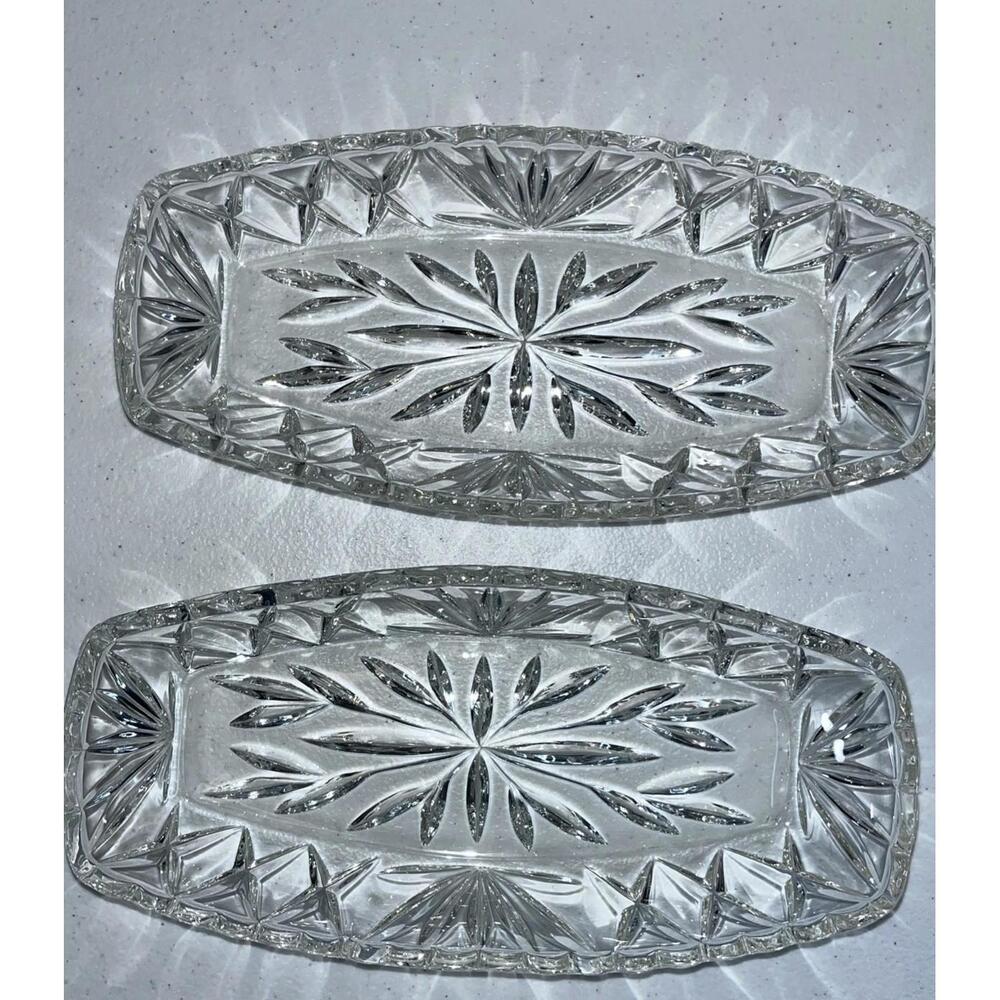 Vintage Hazel Atlas Prescut Clear Glass Celery Dishes Deep Cut X Fans Set of 2